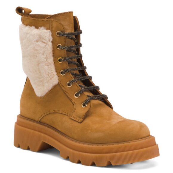 NEW VOILE BLANCHE Cleofe Shearling Lined Leather Booties beige for women 1061tn - Picture 6 of 7